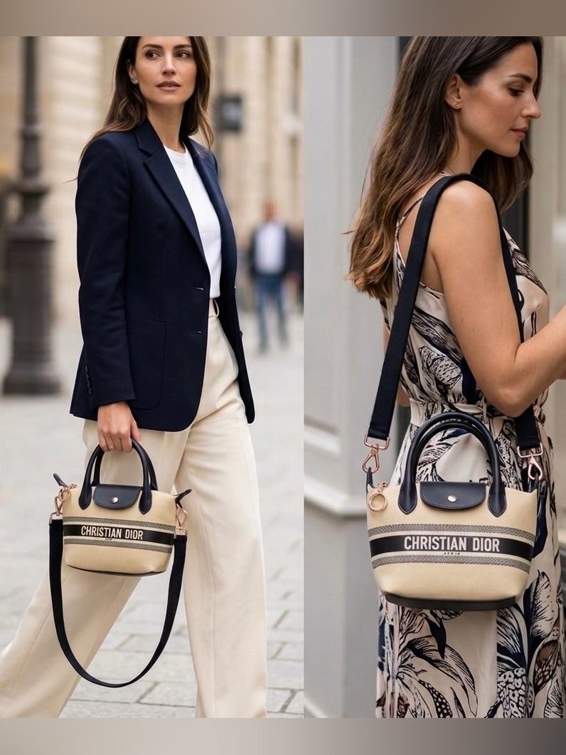 Christian Dior Beige & Black Canvas Tote